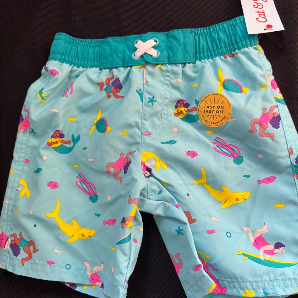 NWT Cat & Jack Kids' Aqua Swim Shorts Boys 5T